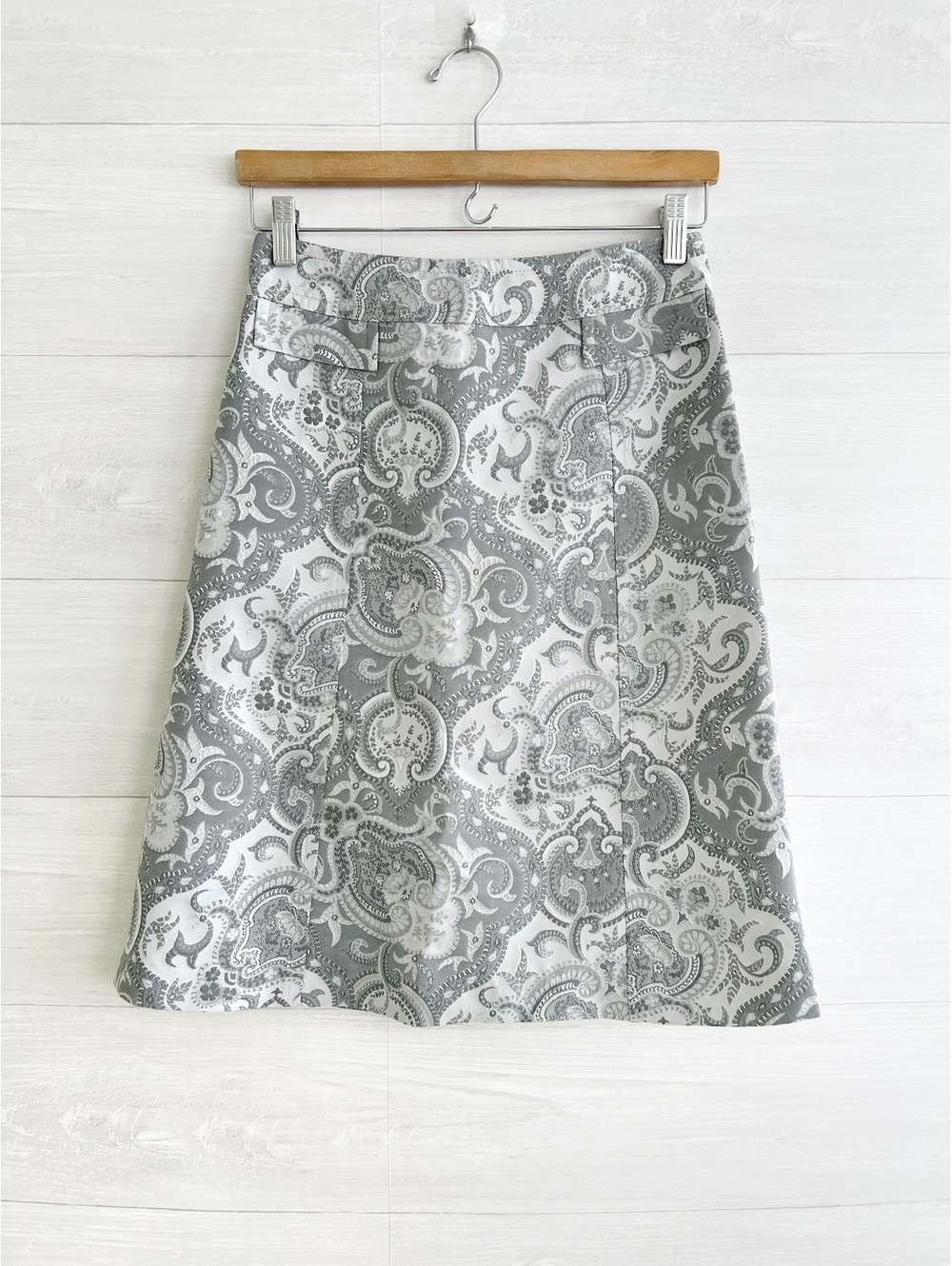Express Design Studio Gray Paisley Jacquard A Line Skirt 0 Y2K Lined Turkey